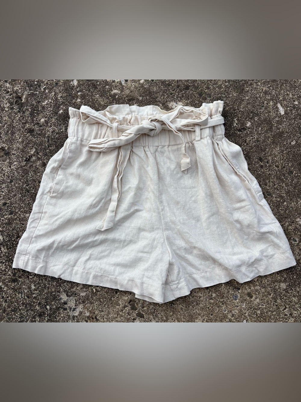 Double Zero Cream High-Waist Paperbag Linen-Blend Shorts